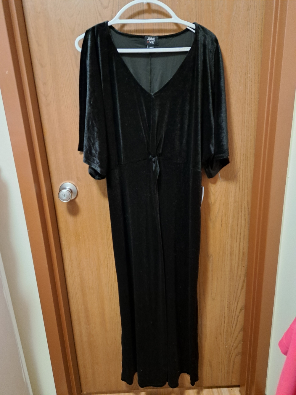 Black Velvet Midi Dress with Tie Front
